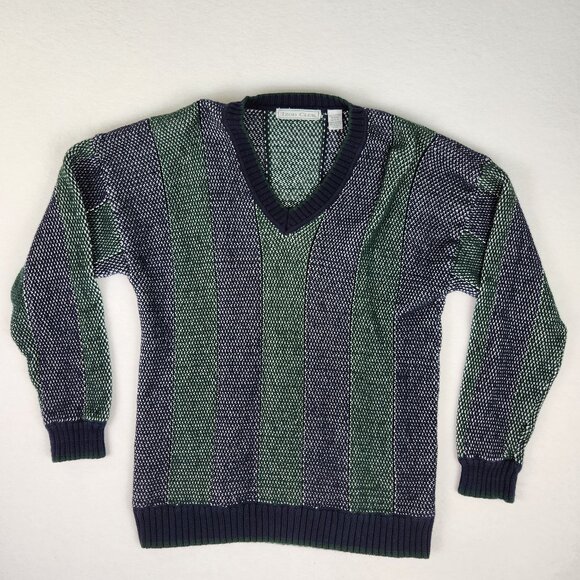 Izod Club Mens V Neck Sweater Size L Green Blue - Picture 1 of 8